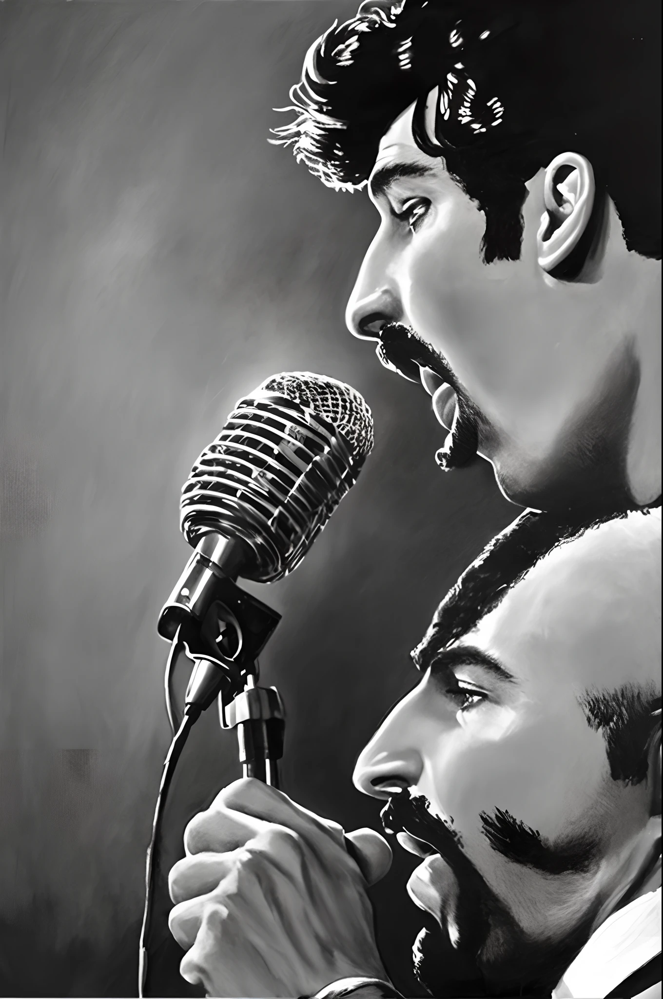 Fred mercury, pintura, cantando com seu microfone