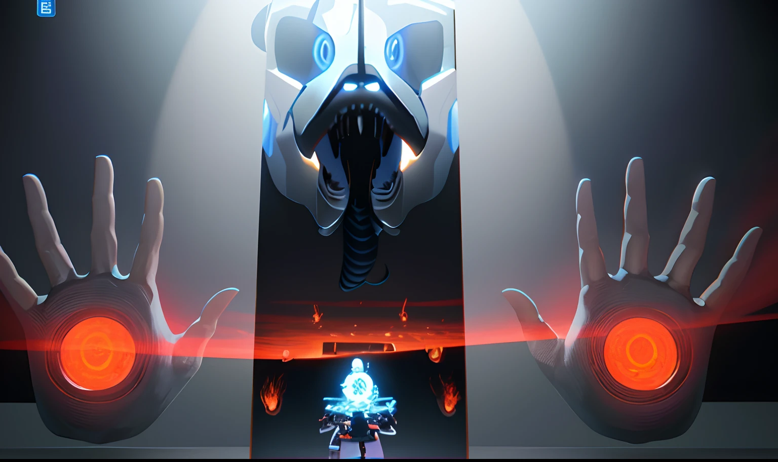 There is a person standing in front of a giant skull, VRCabord, gameplay screenshot with ui, captura de tela do jogo, jogabilidade ainda, spirits coming out of portal, mana shooting from his hands, Captura de tela do jogo, Captura de tela do videogame, efeitos de falha sobre os olhos, Jogo VR, Captura de tela do videogame de 2020, tentacles climb from the portal, captura de tela de jogabilidade, anger and hatred