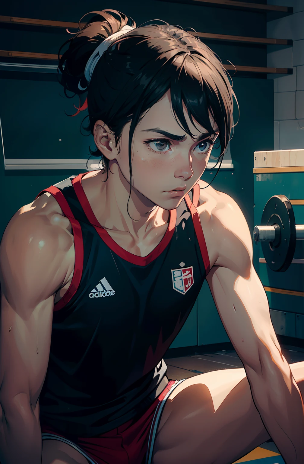 "Por favor, Create an image that captures the essence of a volleyball athlete's physical preparation. A cena deve retratar o jogador em um ambiente de treinamento, with an emphasis on exercises that emphasize your agility, Strength and endurance. The expression of focus and determination on the athlete's face should convey the seriousness of the training as he prepares to face the challenges of the court." 8k,16k pulando corda