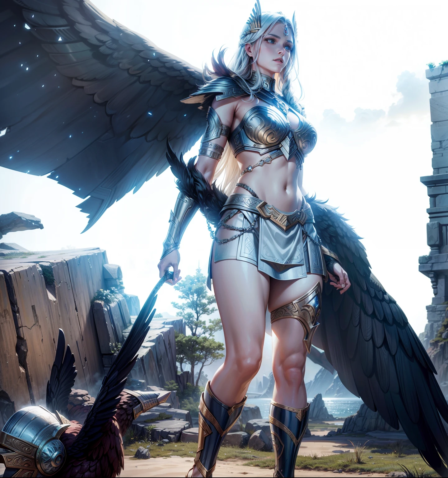 Asgard,valkyrie,Senhora Cavaleiro,anatomia correta,epic fantasy digital art,tmasterpiece,8k,high-definition resolution,Desenho detalhado,alta qulidade,, Epic composition,