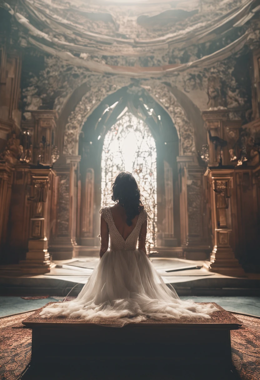 (best quality,8k,highres,masterpiece:1.2),ultra-detailed,(realistic,photorealistic,photo-realistic:1.37),cathedral,girl praying to God, nude artistic photo,pure beauty,sunlight streaming through stained glass windows,serene expression,innocent and ethereal,breathtaking atmosphere,hushed whispers of devotion,divine connection,transcendent moment,sacredness,dreamlike quality,sublime lighting,architectural magnificence,divine embrace,elaborate sculptures and carvings,heavenly aura,spiritual journey,vibrant colors,dappled light,ethereal glow,heavenly realm,the girl's graceful curves highlighted by the sunlight,female form celebrated as art,prayerful solitude,peaceful serenity,spiritual enlightenment,unspoken desires,touch of vulnerability,celestial ethereality,magical realism,exquisite details,poetic composition, sensual, erotic, full body, intimate body parts
