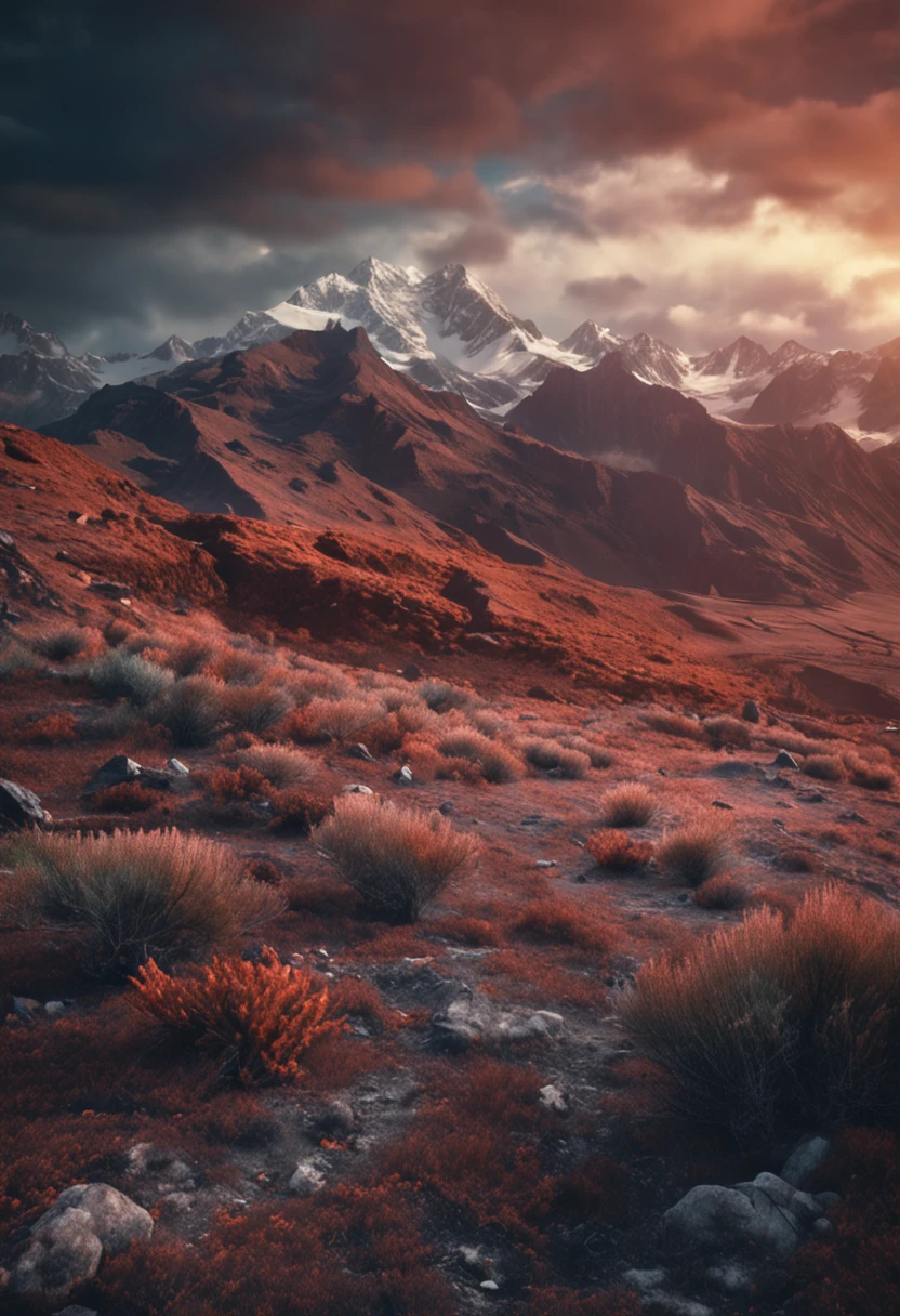 mountains, best quality,, highly detailed, professional, 4k, Canon shot, 85mm, shallow depth of field, extremely detailed, photo_\(ultra\), photorealistic, realistic, post-processing, maximum detail, roughness, real life, ultra realistic, photorealism, photography, 8k uhd, photography (grain of film) medium shot for closeup shot atmospheric dark lighting