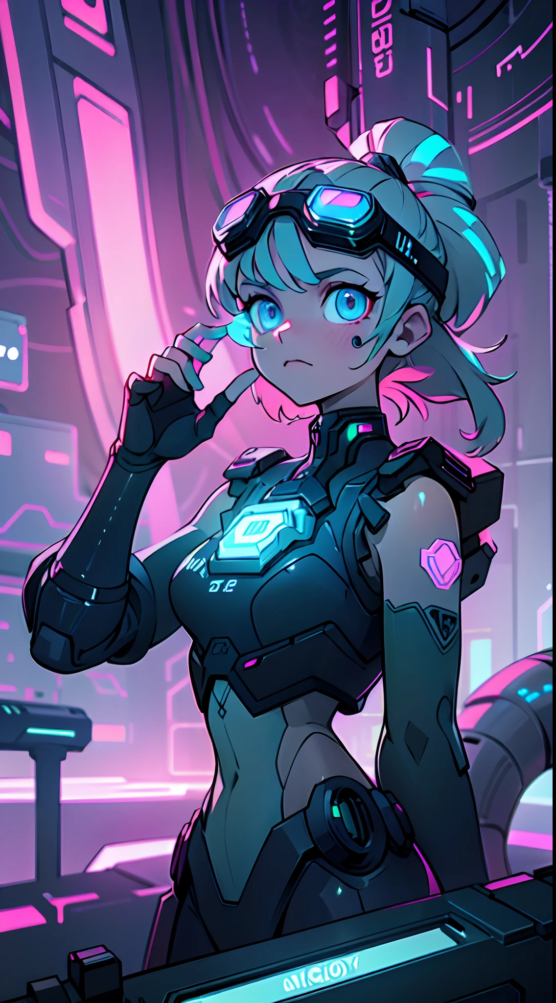 (NSFW:0.8), ((masterpiece)), best quality, a cartoon anime style, toonish style, (feminine figure, butt, pretty, beautiful, sexy), reimagine a female mecha space ranger soldier character with a strong and heroic appearance, (futuristic armor suit:1.5), (evil laugh, laughing expression). Use the color scheme of metallic (girly color) for her armor suit. Emphasize the dynamic pose and the presence of her being in galaxies and stars in the to enhance the sense of her space adventure. anime character with purple hair and blue eyes standing in a doorway, cute cyborg girl, portrait anime space cadet girl, biomechanical oppai, echo from overwatch, robot girl, an alien robot naughty nurse, girl in mecha cyber armor, cyborg merchant girl, fully robotic!! catgirl, android heroine, gynoid body, anime manga robot!! anime girl