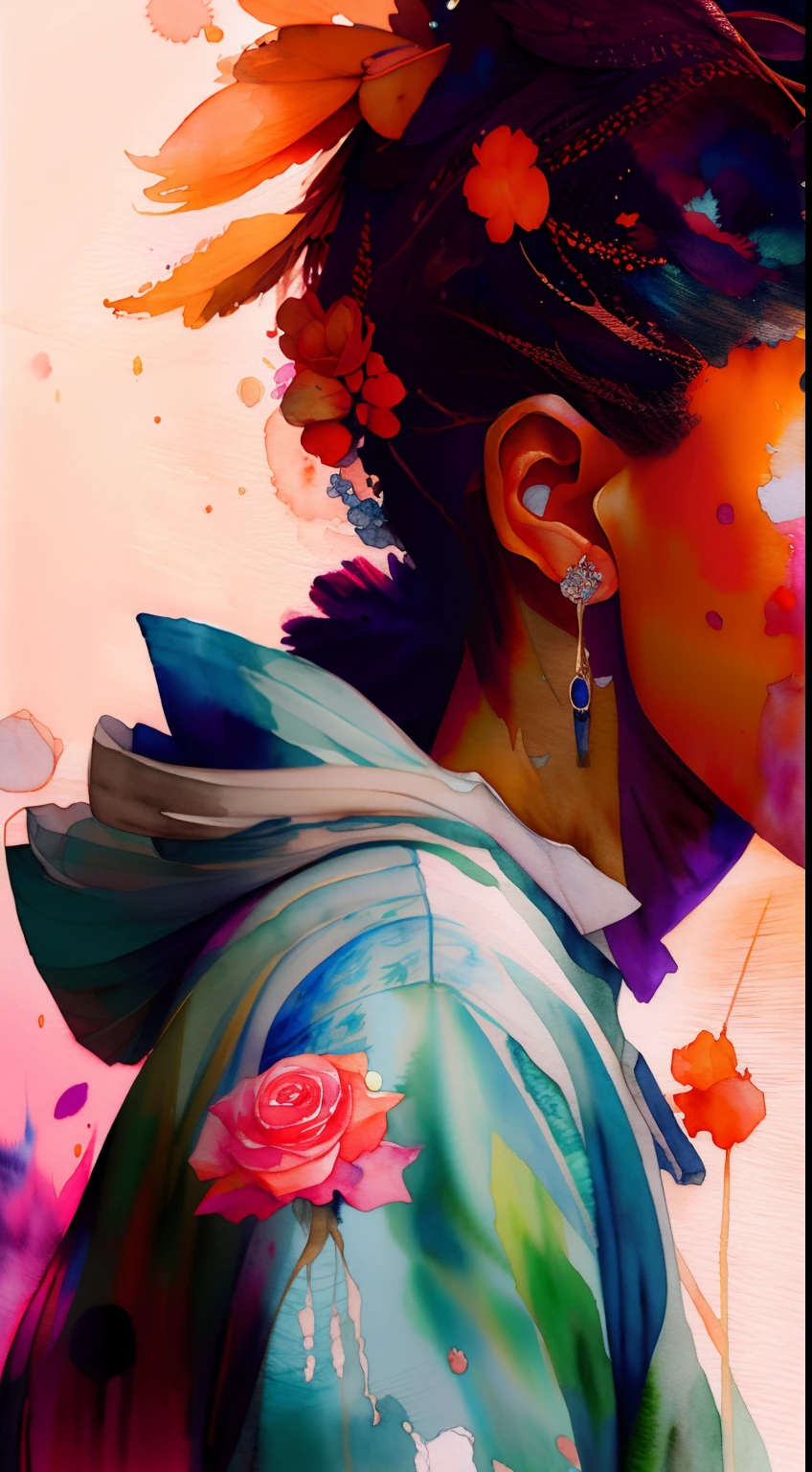 wtrcolor style, (rose) digital art, official art, blown by the wind, masterpiece, beautiful, ((watercolor)), paint splatter, intricate detail. Great detail, [dripping:0.7], Trending on Artstation, Rachel Walker