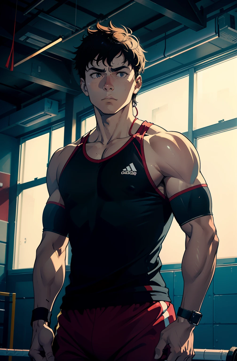 "Por favor, Create an image that captures the essence of a volleyball athlete's physical preparation. A cena deve retratar o jogador em um ambiente de treinamento, with an emphasis on exercises that emphasize your agility, Strength and endurance. The expression of focus and determination on the athlete's face should convey the seriousness of the training as he prepares to face the challenges of the court." 8k,16k pulando corda