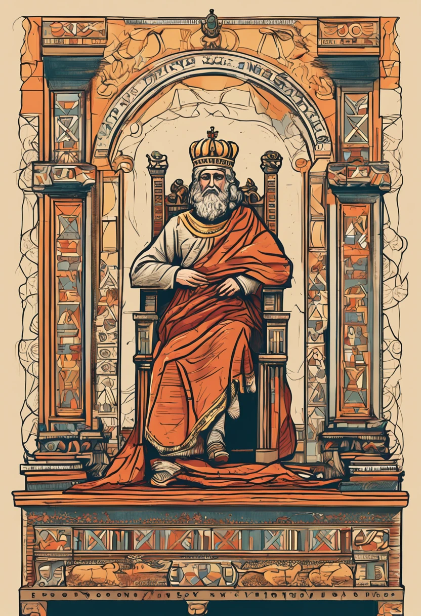 King Solomon, with different body positions, on his throne,