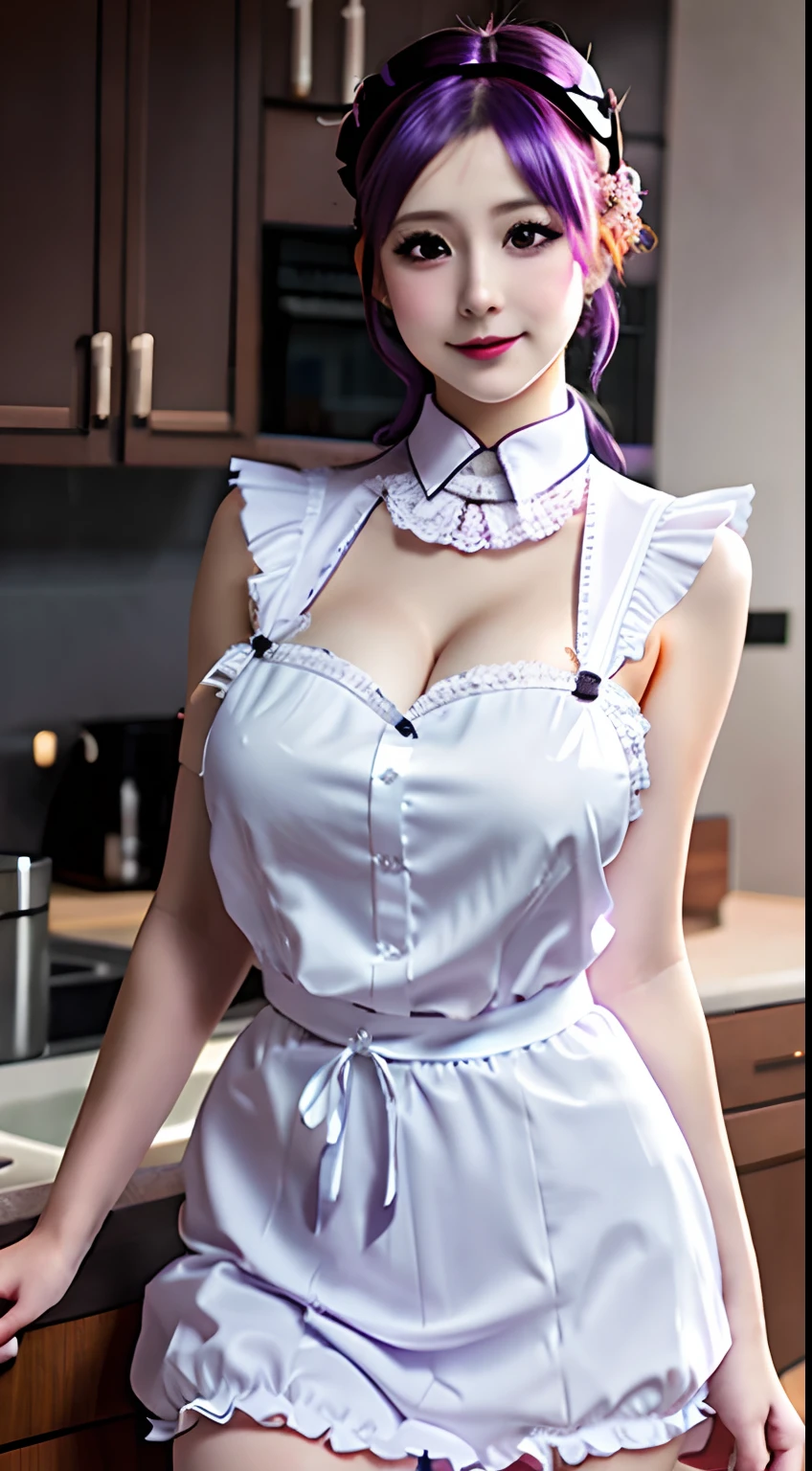 Maid, lying in bed, masturbation, blue eyes, rainbow-colored hair, suck your fingers, slave, sex slavery