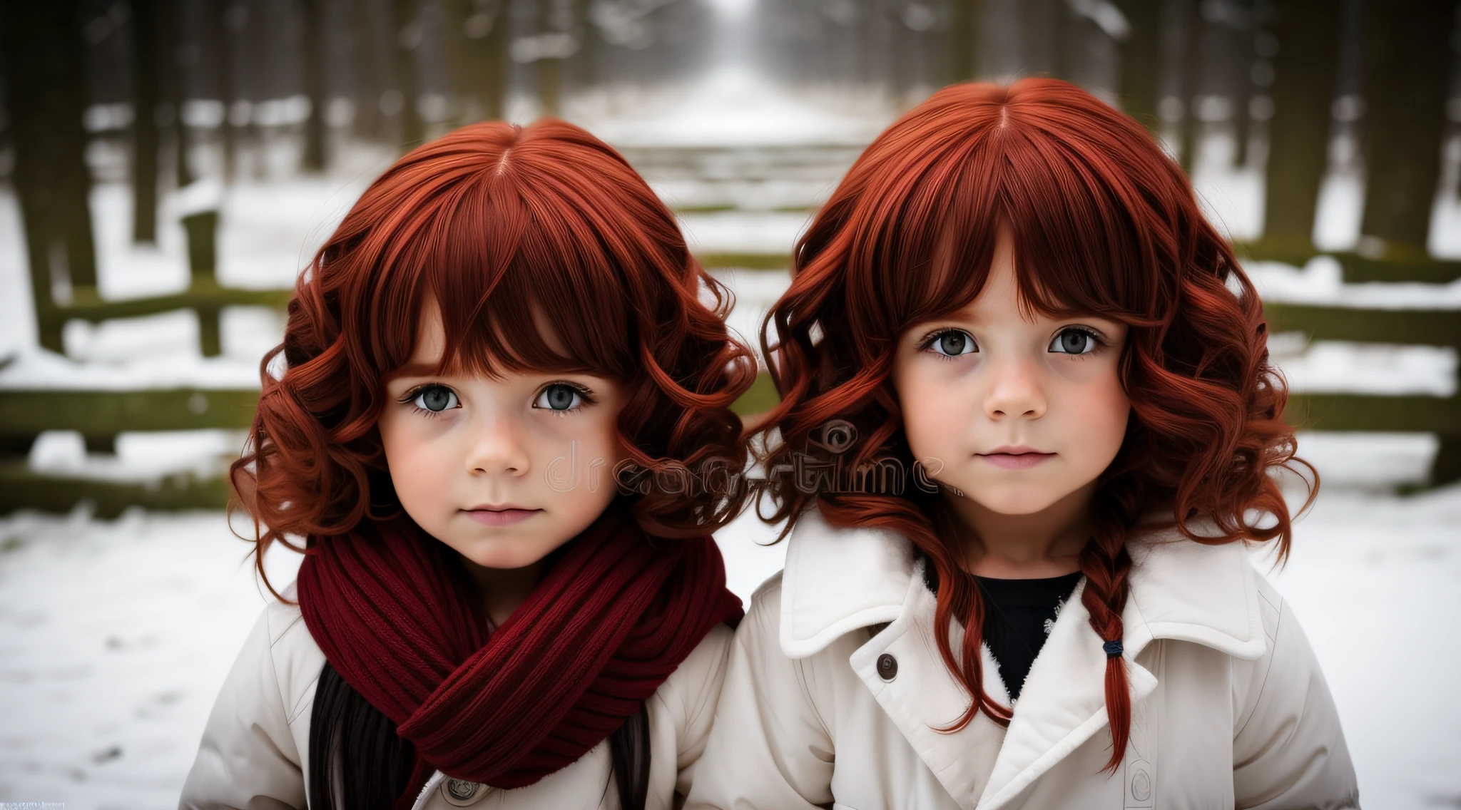 RED HEAD KIDS CABELO LONGO, DE JAQUETA DE COURO PRETA, PORTRAIT, gelo, gelo, neve.