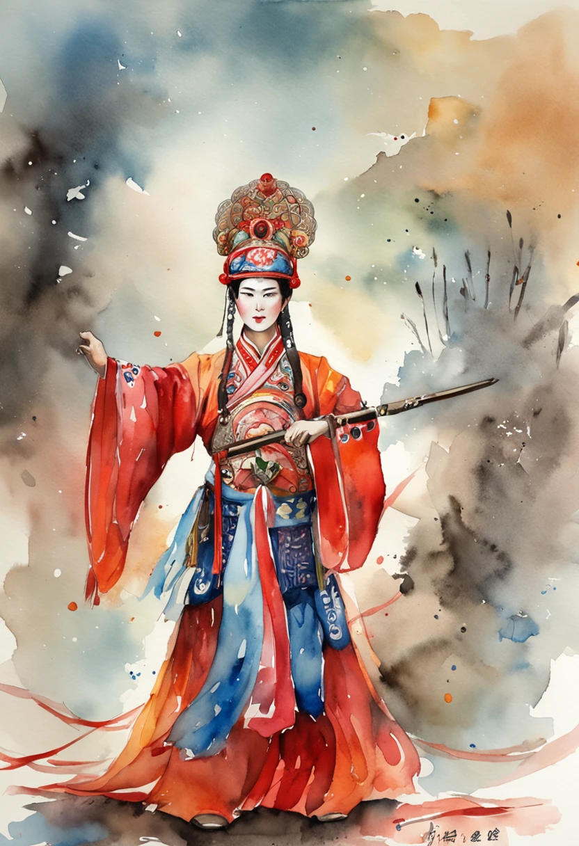 "stage lighting, Peking Opera actors performing, War is at a distance, Grupo de soldados correndo dentro"