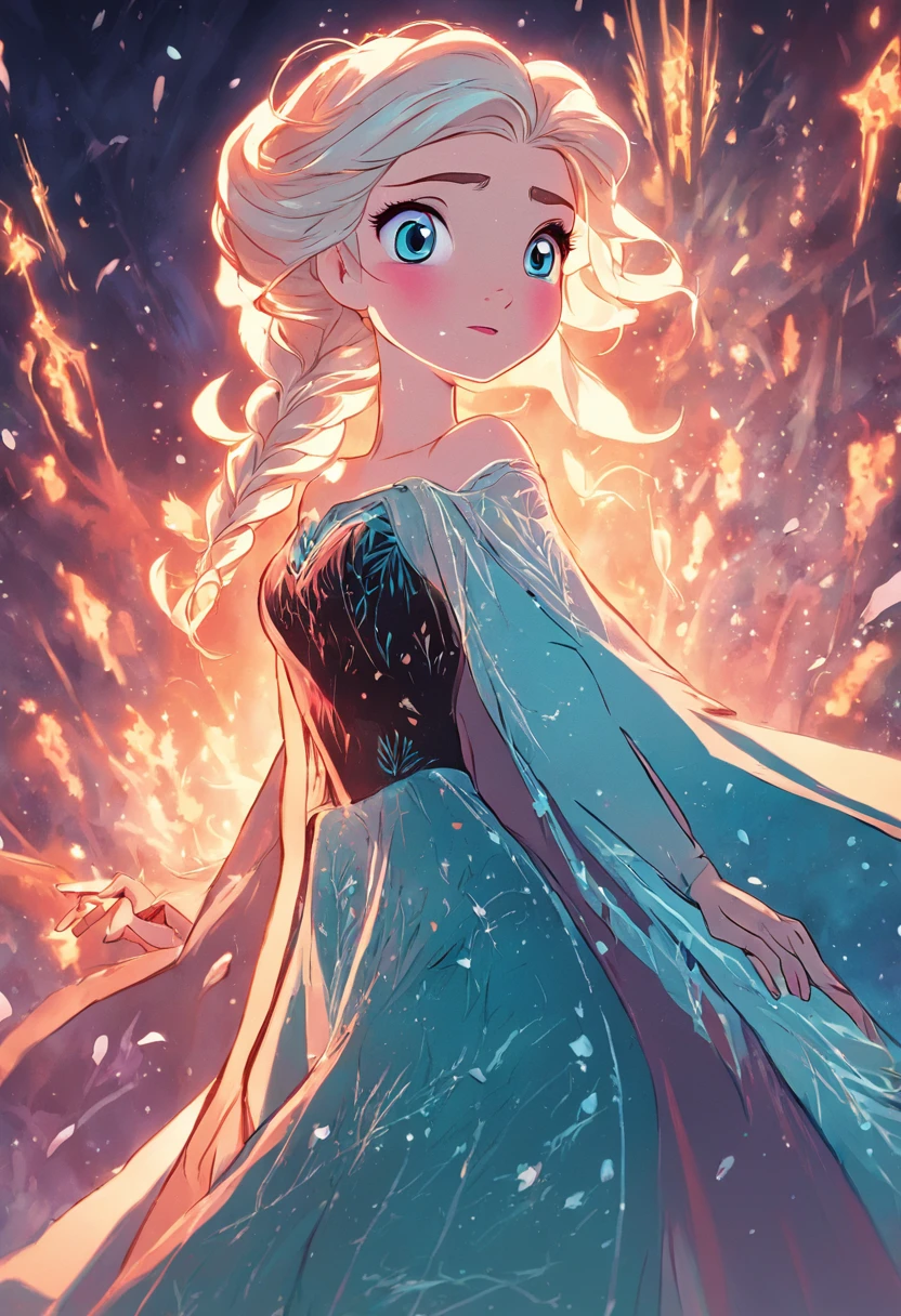 "(Elsa from Frozen:1.1), exquisitely detailed with vibrant colors, in a stunning retro art style."