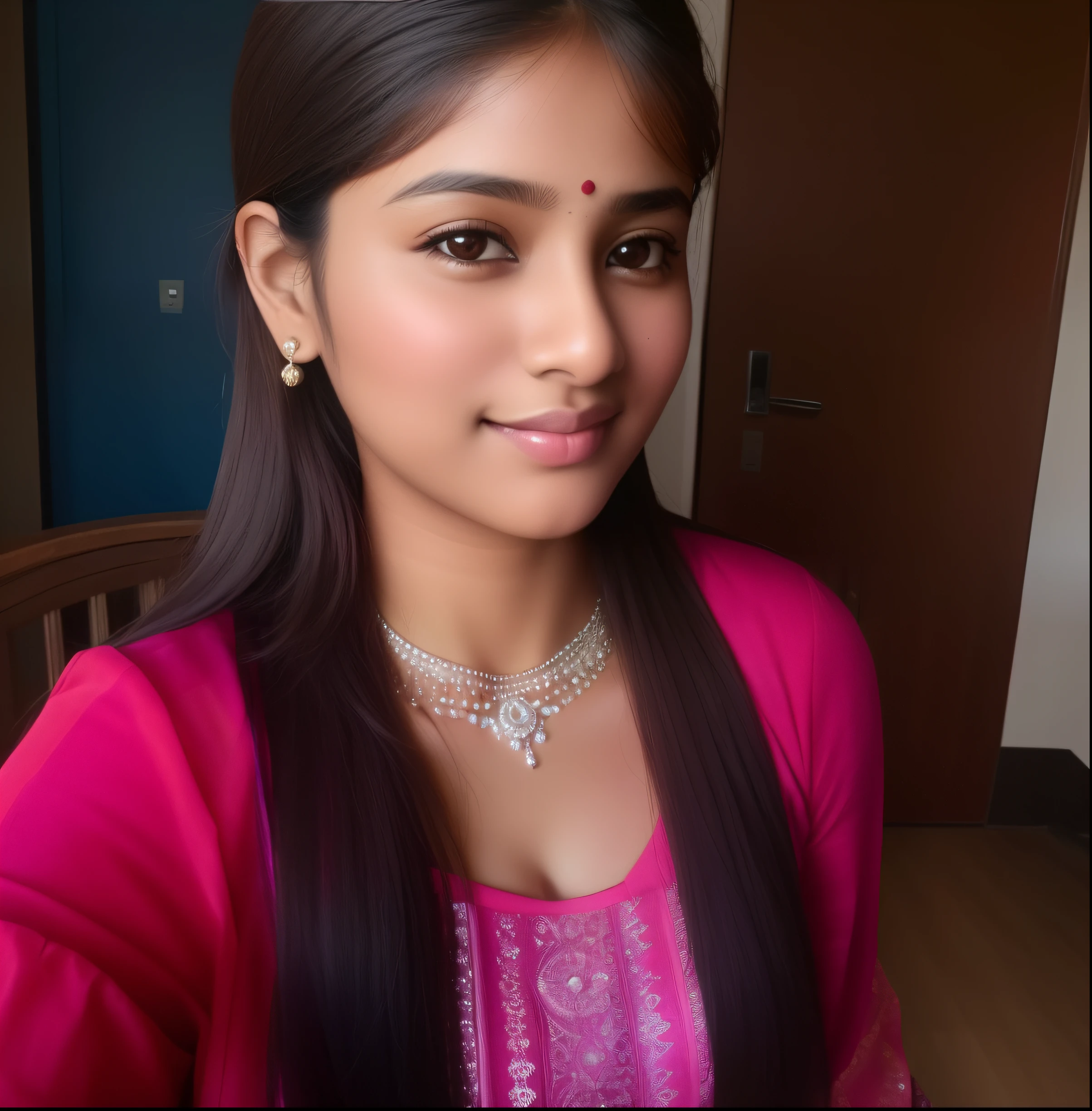 there is a woman that is posing for a picture in a pink shirt, very beautiful girl, indian girl with brown skin, with lovely look, attractive girl, cute beautiful, very beautiful photo, sexy girl with dark complexion, beautiful pretty young, traditional beauty, with cute - fine - face, girl next door innocent look, with accurate face, indian, beutiful face