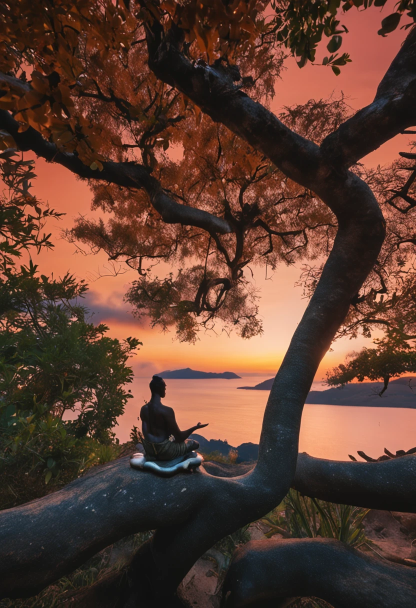 Uma cena que mostra uma pessoa meditando em um ambiente sereno, simbolizando a paz interior.