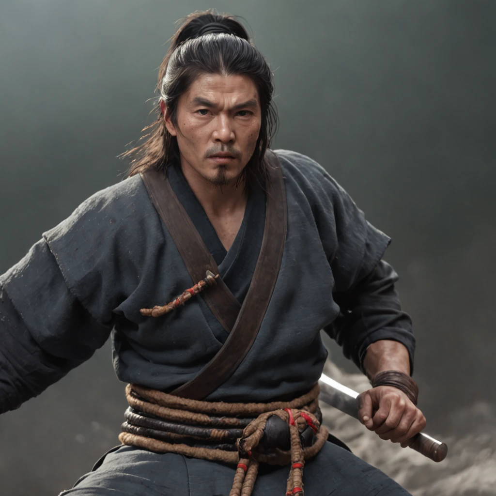(((um ninja))), feudal japan,(Professional 3D rendering:1.3) de (Realistic:1.3) Foto de arte mais bonita do mundo,Features soft, bright male heroes, ((Epic hero fantasy rough muscular man wet hero angry look long hair short beard and fierce expression in dynamic pose, fantastic location, majestoso ambiente desordenado)), corpo inteiro 8k unidade render, action shot, poros da pele, very dark lighting, sombreamento pesado, circunstanciado, Rosto detalhado, (vibrante, fotogrdeia realista, Realistic, Dramatic, Escuro, foco nítido, 8k), (Old leather clothes damaged by bad weather:1.4), ((((Use peles)))), (intrincado:1.4), decadente, (altamente detalhado:1.4), pintura digital, rendering by octane, art stations, Conceito-Arte, liso, foco nítido, illustration, germe da arte, (Loish:0.23), Wlop Ilya Kuvshinov, e Greg Rutkowski e Alphonse Mucha Gracias, (global ilumination, studiolight, Light Volumetric), chuva forte, floating particles, patife, fantasia, Onze, corpo inteiroesbian, ((Fundo escuro e antigo da cidade:1.3)),CGSesociedade,art stations