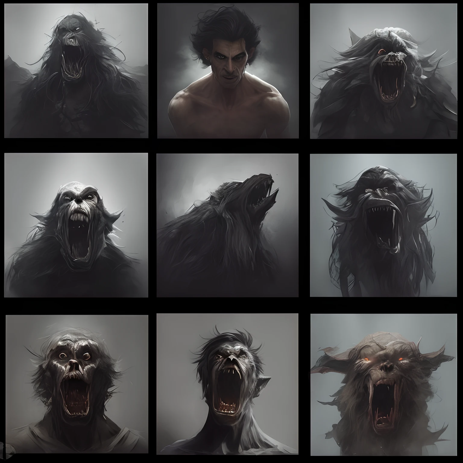 a close up of a person with a bunch of different faces, photorealistic dark concept art, inspired by Ryan Barger, horror concept art, by Darek Zabrocki, emotional concept art, by Shen Zhou, by Li Zai, by Adam Szentpétery, illustration concept art, by Adam Marczyński, by Kim Eung-hwan