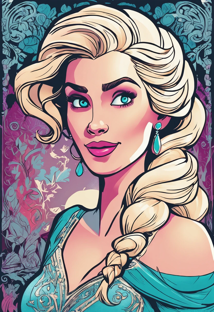 "(Elsa from Frozen:1.1), exquisitely detailed with vibrant colors, in a stunning retro art style."