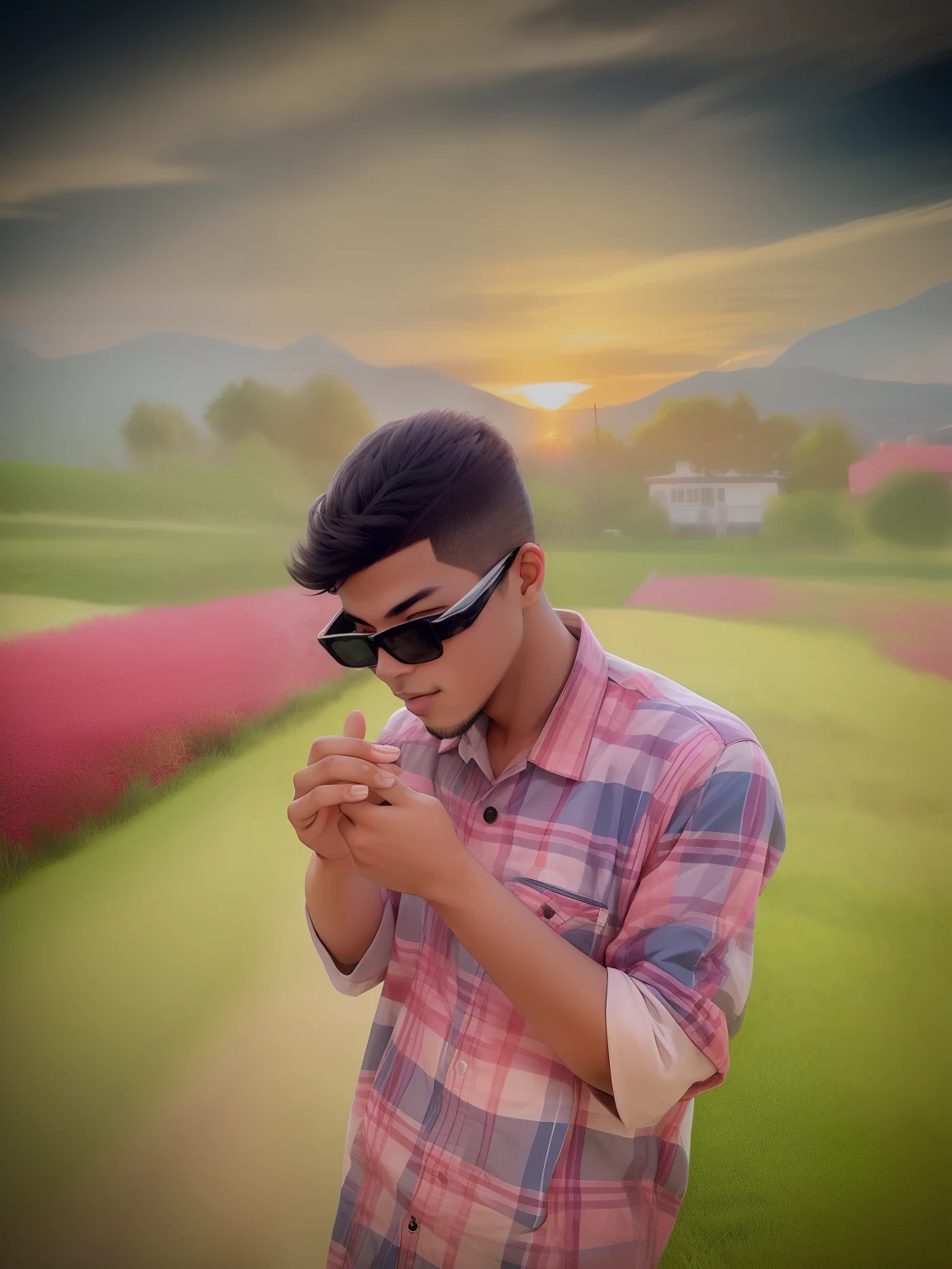 sunset, style looking real face