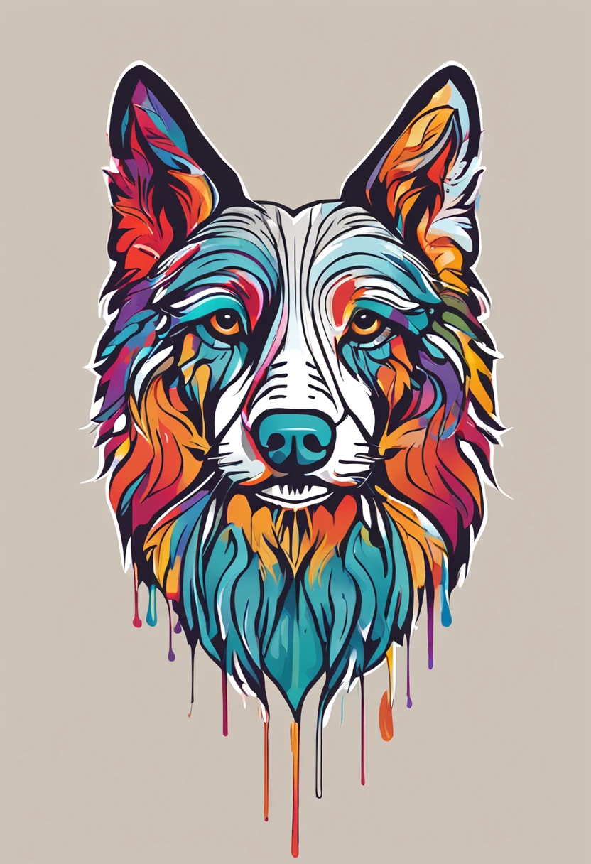 logotipo colorido, Minimalist vector art logo illustration of a cat's head, frontal, Magic, Crisp design, liso, Monochrome color, magia escura colorido pintura splash, design de camisetas, no estilo do Studio Ghibli, O design deve ser em arte vetorial, Introducing the Dog. Use Adobe Illustrator to create the logo with sharp lines and a simple look, mas cativante. Keep the design centered on the dog's eyes, capturando sua singularidade e charme. The logo should evoke a sense of sophistication and tranquility. Enfatize um estilo low-poly para adicionar um toque de exclusividade aos bigodes. The overall aesthetic should be elegant and elegant, tornando-o adequado para fins de marca e logotipo, fundo preto, ((symmetr))