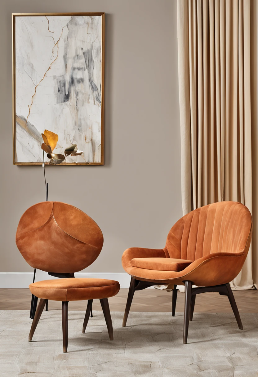 Uma cadeira de concha moderna com um, organic silhouette, com curvas e linhas suaves.
