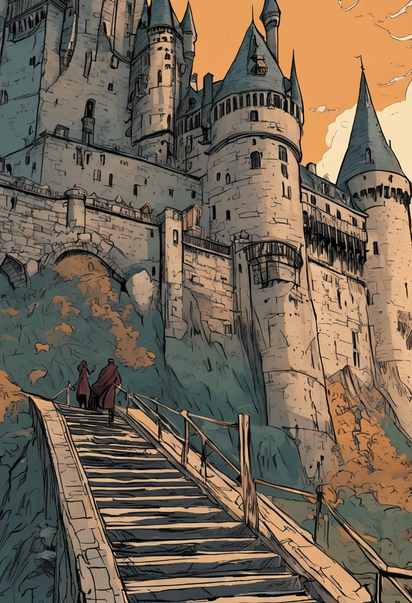 a closeup of a castle with a person standing on a cliff, Legado de Hogwarts, Hogwarts 2 0 7 7, Hogwarts, Antecedentes Hogwarts, hogwarts setting, estilo Hogwarts, Castelo de Hogwarts, Biblioteca de Hogwarts, em Hogwarts, arte chave do jogo, legado, arte chave, Harry Potter em Cyberpunk, tela de carregamento", Howard, Capa de um novo videogame, Arte Promocional EM OUTRO MUNDO