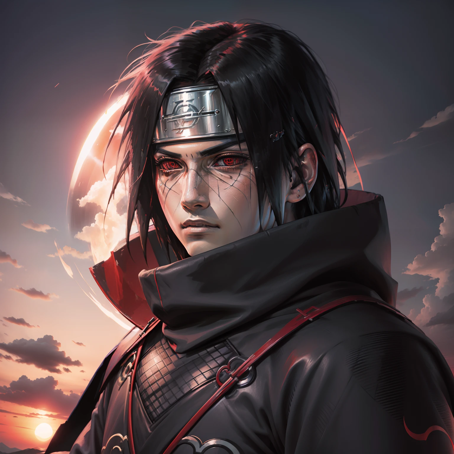 Apenas rosto, bem detalhado, Itachi aventureiro