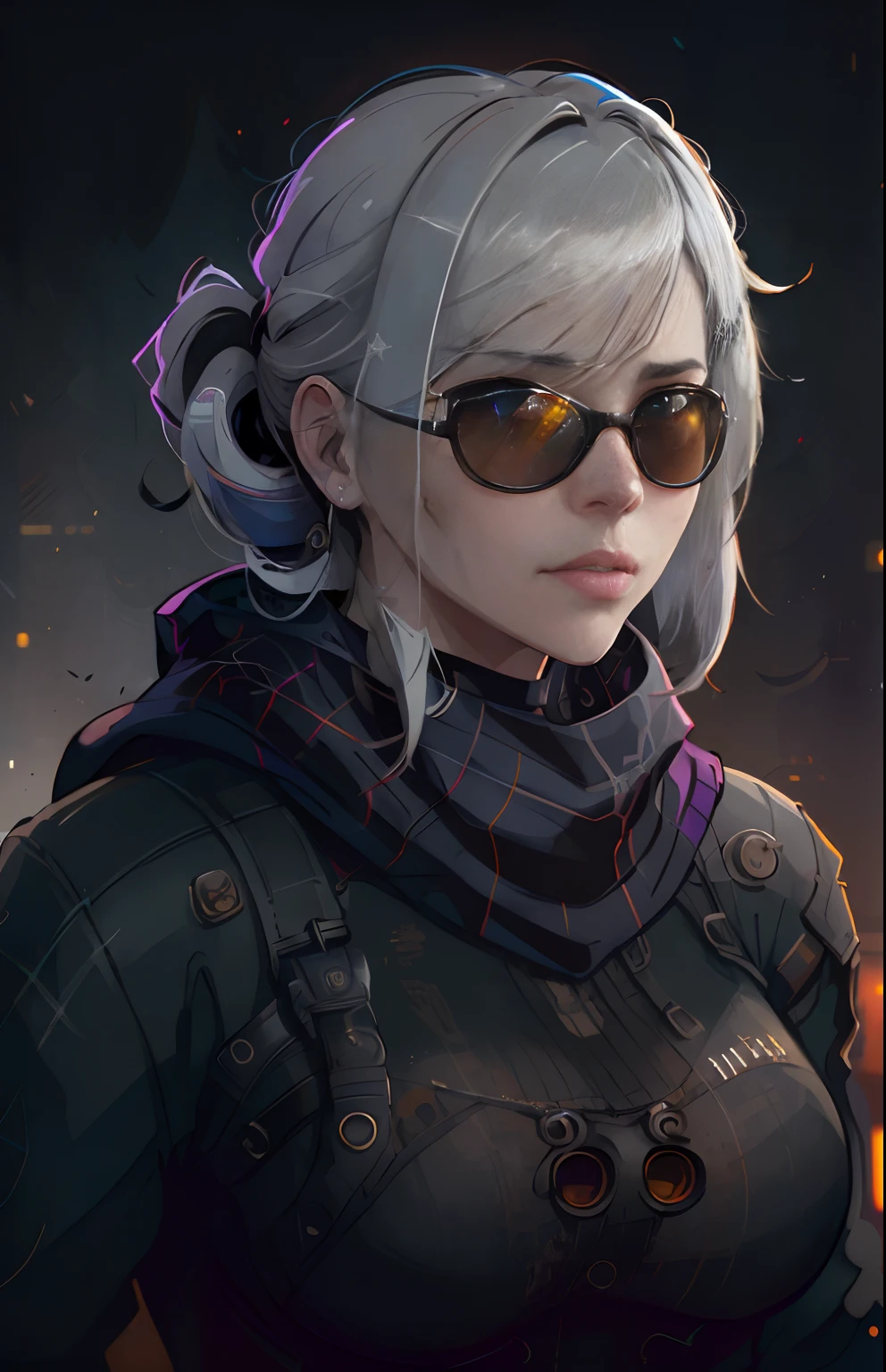 (dark shot:1.1), epic realistic, portrait of halo, sunglasses, blue eyes, tartan scarf, white hair by atey ghailan, by greg rutkowski, by greg tocchini, by james gilleard, by joe fenton, by kaethe butcher, gradient yellow, black, brown and magenta color scheme, grunge aesthetic!!! graffiti tag wall background, art by greg rutkowski and artgerm, soft cinematic light, adobe lightroom, photolab, hdr, intricate, highly detailed, (depth of field:1.4), faded, (neutral colors:1.2), (hdr:1.4), (muted colors:1.2), hyperdetailed, (artstation:1.4), cinematic, warm lights, dramatic light, (intricate details:1.1), complex background, (rutkowski:0.66), (teal and orange:0.4)