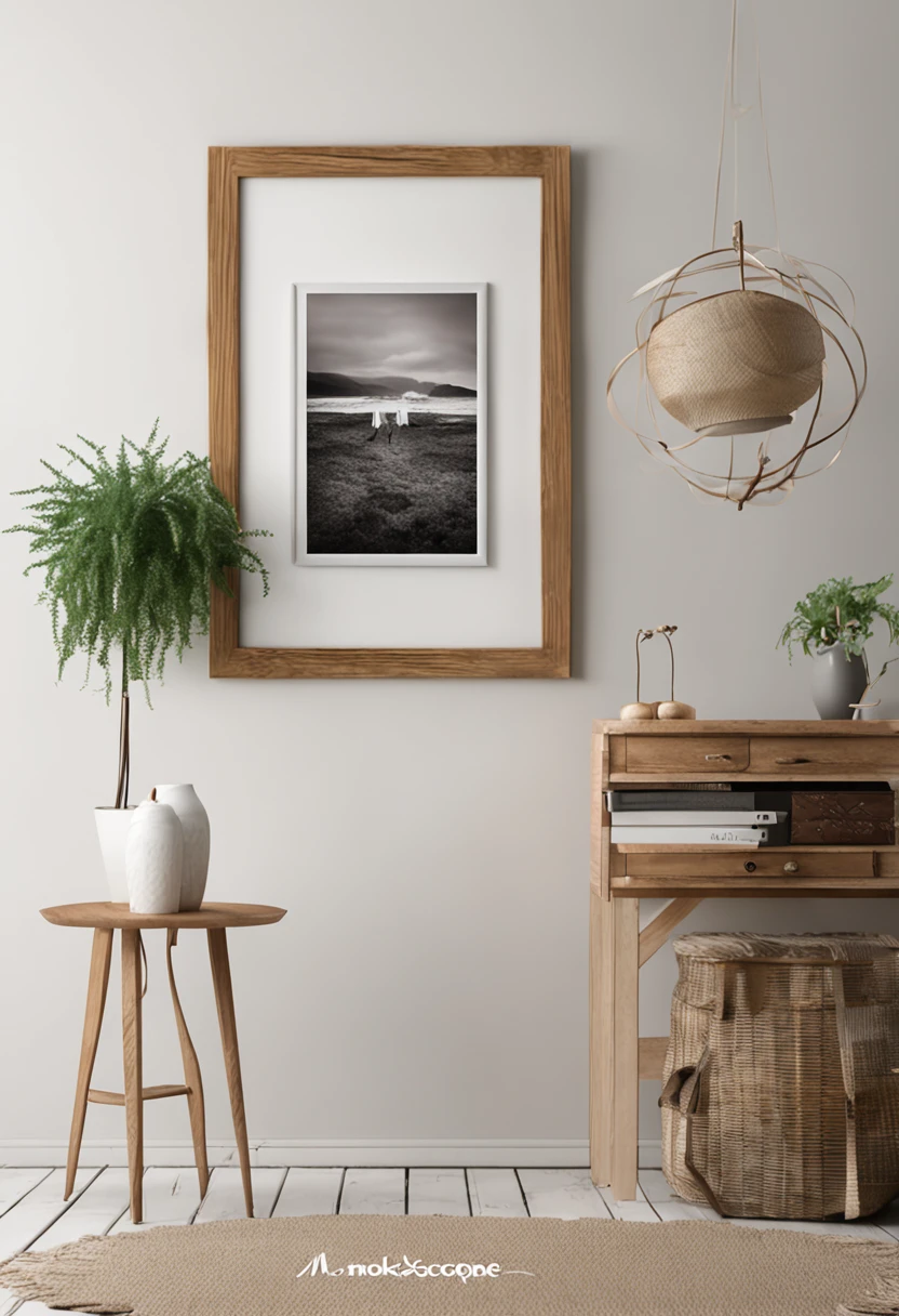 white wall wooden frame mockup 3:4