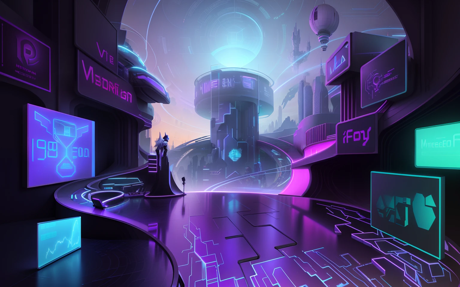 sci-fi and future city with many (hologram signs), metaverse concept art, virtual metaverse room, concept illustration, establishing shot, virtual reality metaverse engine, by Sebastian Vrancx, the encrypted metaverse, commercial illustration, by Kuno Veeber, cybernetic city background, bank, metropolis background, deeper into the metaverse we go, the metaverse