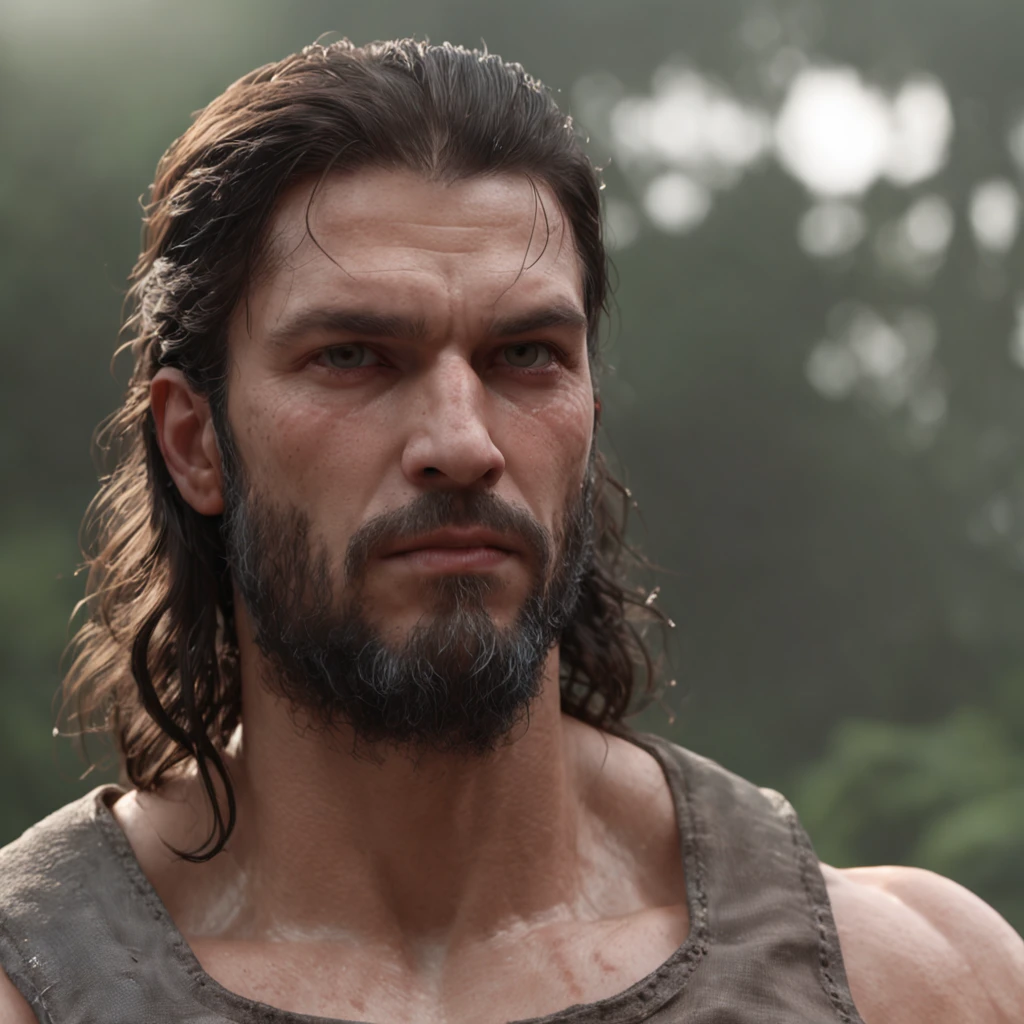 (Professional 3D rendering:1.3) de (Realistic:1.3) Foto de arte mais bonita do mundo,Features soft, bright male heroes, ((Epic hero fantasy rough muscular man wet hero angry look long hair short beard and fierce expression in dynamic pose, fantastic location, majestoso ambiente desordenado)), corpo inteiro 8k unidade render, action shot, poros da pele, very dark lighting, sombreamento pesado, circunstanciado, Rosto detalhado, (vibrante, fotogrdeia realista, Realistic, Dramatic, Escuro, foco nítido, 8k), (Old leather clothes damaged by bad weather:1.4), ((((Use peles)))), (intrincado:1.4), decadente, (altamente detalhado:1.4), pintura digital, rendering by octane, art stations, Conceito-Arte, liso, foco nítido, illustration, germe da arte, (Loish:0.23), Wlop Ilya Kuvshinov, e Greg Rutkowski e Alphonse Mucha Gracias, (global ilumination, studiolight, Light Volumetric), chuva forte, floating particles, patife, fantasia, Onze, corpo inteiroesbian, ((Fundo escuro e antigo da cidade:1.3)),CGSesociedade,art stations