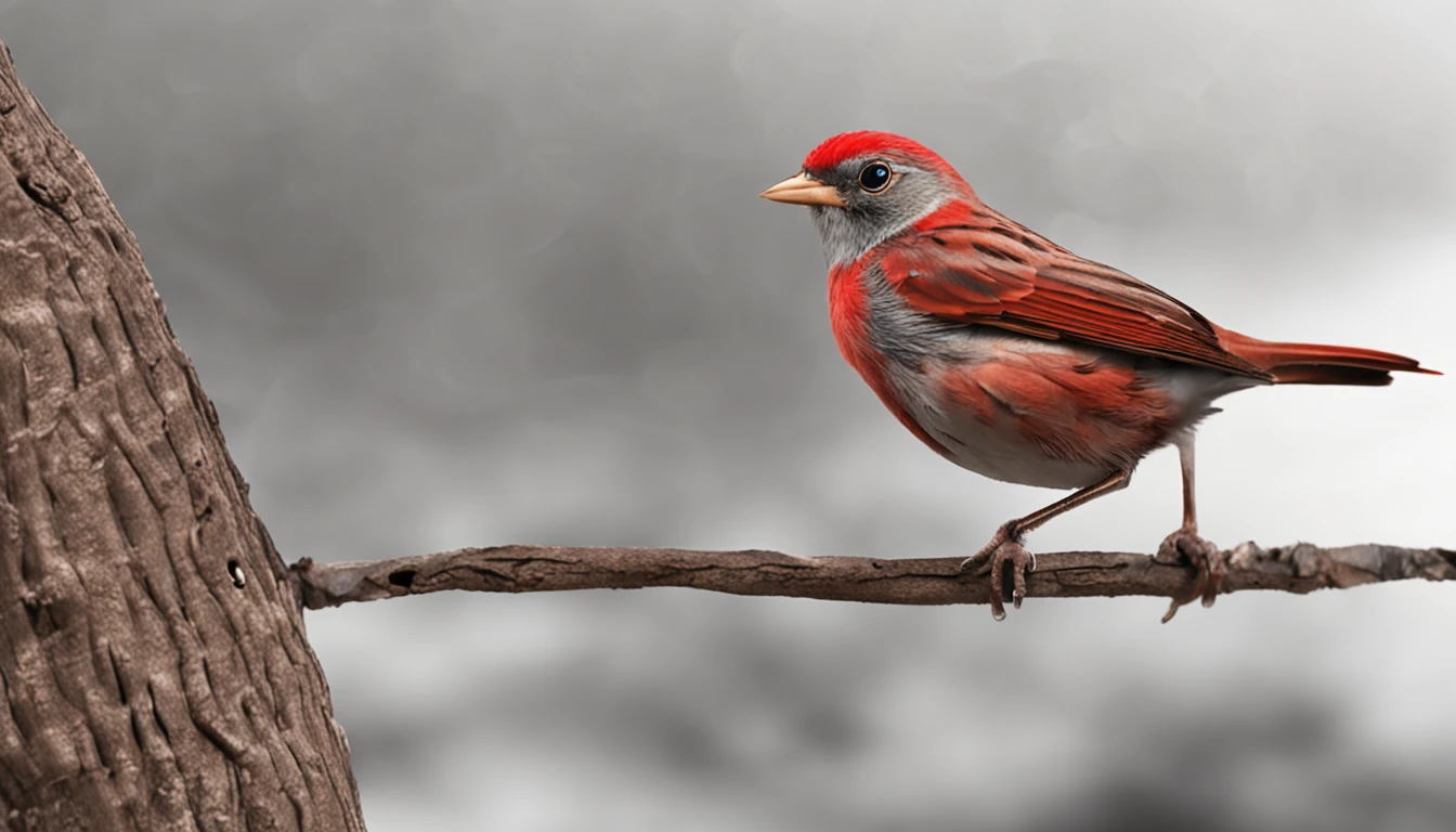 There is a little bird called a Javan sparrow perched on a tree, Renderizado realista natural, fotorrealista altamente detallado, render fotorrealista, Arte conceptual fotorrealista, Render hiper real, Renderizado 3D realista rojo, Aves f CGsociety, Imagen fotorrealista, fotorrealista altamente detallado, Renderizado detallado hiperrealista, Imagen detallada fotorrealista, Red bird, super detailed render, Renderizado de alta calidad para un video de youtube