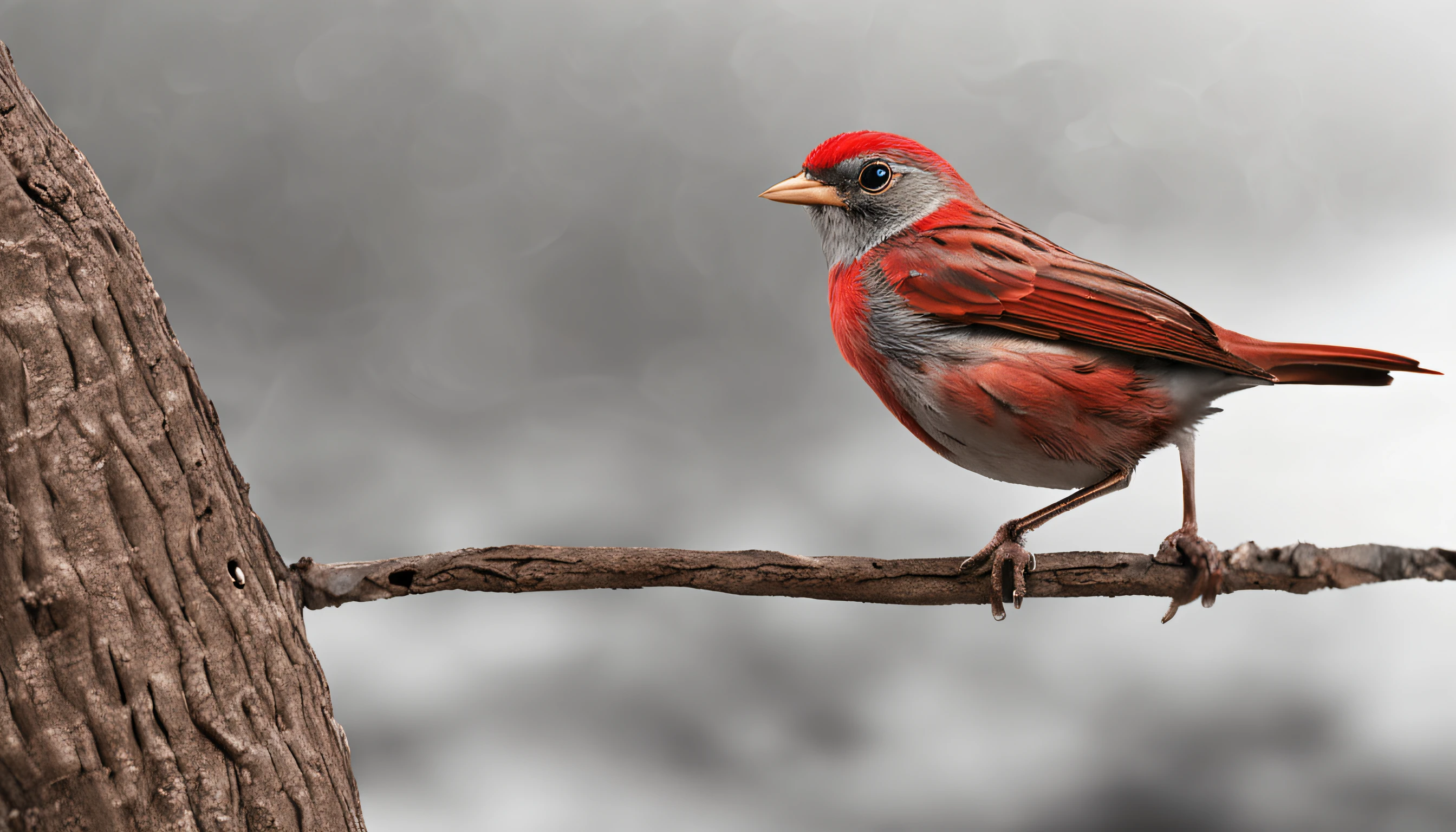 There is a little bird called a Javan sparrow perched on a tree, Renderizado realista natural, fotorrealista altamente detallado, render fotorrealista, Arte conceptual fotorrealista, Render hiper real, Renderizado 3D realista rojo, Aves f CGsociety, Imagen fotorrealista, fotorrealista altamente detallado, Renderizado detallado hiperrealista, Imagen detallada fotorrealista, Red bird, super detailed render, Renderizado de alta calidad para un video de youtube