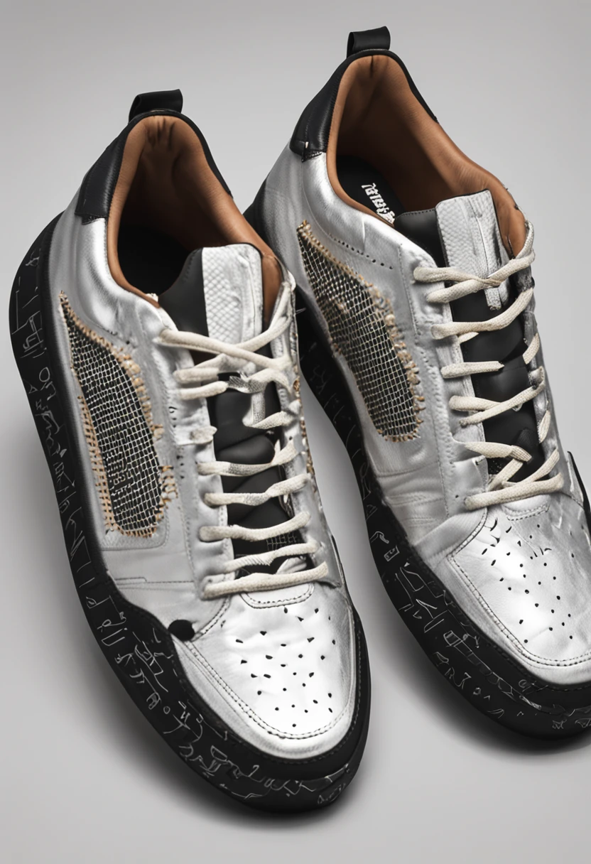 Of course, voici une description d'une illustration en texte pour des baskets de rappeur :

Imaginez des baskets de rappeur qui repoussent les limites du style et de l'audace. The upper of these sneakers is made of smooth black leather, decorated with relief details depicting motifs inspired by urban art. Touches of metallic gold highlight the contours of the shoe, ajoutant une touche de luxe et de glamour.

The outsole is equipped with state-of-the-art technology, with built-in LEDs that light up in sync with the rhythm of the music. Imagine the twinkling lights dancing to the sound of bass, creating an electrifying atmosphere at every step.

Les lacets, d'un noir profond, are woven with reflective threads, shining brightly in the spotlight. Each knot is adorned with a small pendant in the shape of a microphone, symbolisant la passion et l'expression artistique du rap.

On the side of the shoe, A custom logo represents the rapper's name, with stylized letters reminiscent of urban graffiti. The bright and contrasting colors of the logo reflect the energy and creativity of rap.

inside, une doublure en tissu doux et respirant assure un confort optimal, while a padded insole provides extra cushioning for stage performance.

These rapper sneakers are the ultimate choice for those who want to make a bold statement on stage. Elles allient style, Technology and personality, creating a unique visual and musical experience at every step. Walk in the footsteps of the greatest rappers with these sneakers that are sure to turn heads and thrill the crowds.