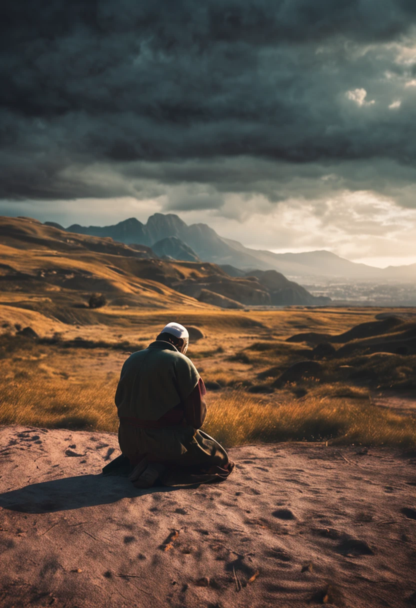 person praying on their knees on the ground