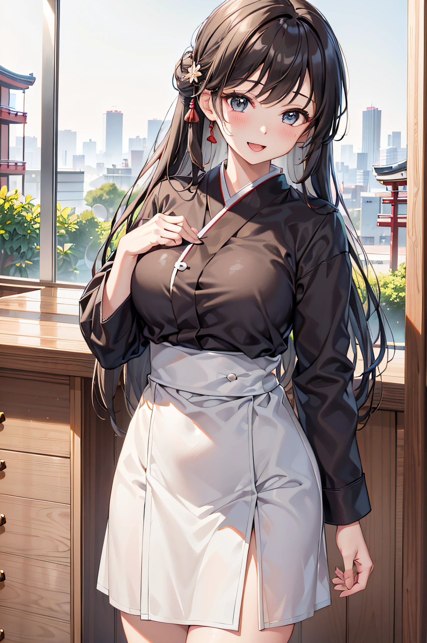 (Official art、Best Quality、Unity 8k Wallpapers、32K,masterpiece Best Quality, absurderes, Perfect Anatomy:1.5, Unity 8k Wallpapers,best cell anime), Detailed beautiful face and eyes,shoot from front,cowboy shot,(1woman,solo),18歳の美女、日本人、black hair,ponytail:1.2,long hair:1.2,blunt bangs,black eyes,恥ずかしげな表情,((小さい頭:1.5、skinny,medium breasts)),(((sweat:1.5))),((白色の和服:1.3,bottomless:1.3)),kneeling,和室:1.3,大正時代の日本、