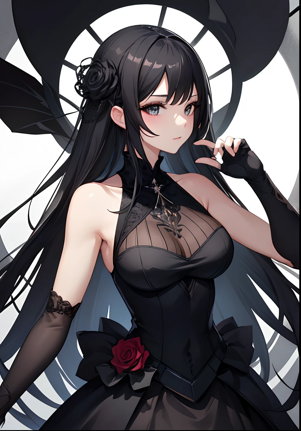 there is a woman in a black dress posing for a picture, 8k high quality detailed art, elegant cinematic pose, intricate wlop, in dress, 8k octae render photo, the style of wlop, anime girl wearing a black dress, cgsociety 8k, cgsociety 8k, cgsociety 8 k, 8k portrait render,super high Quality 16k.