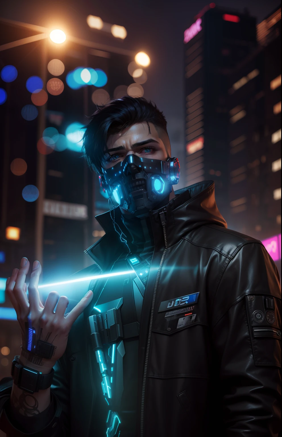 Change background cyberpunk handsome boy, realistic face, 8k, ultra realistic, real man, real face, real life, real body,