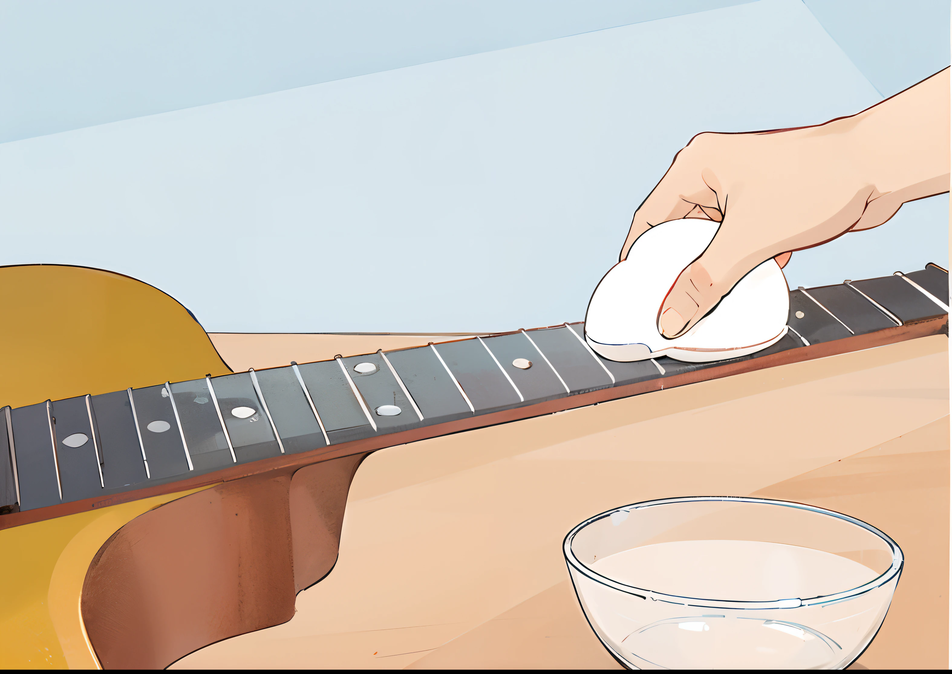 someone wiping an arm of acoustic guitarra with a cloth, wikicomo, tuning, Wiki illustration, Tocando bandolim, Detalhes precisos, playing a guitar, aplicado ao tom, um instrumentoo, Como, neck zoomed in, Executar, ukulele, Como fazer, playing acoustic guitarra, instrumento, playing the guitar, playing the guitar, colher colocada, Manchas, acoustic guitar, filling with water