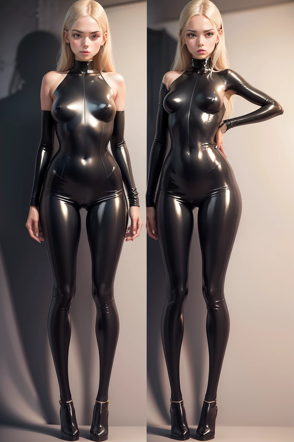 girl, ((slim)), skinny, latex, nude, full body view