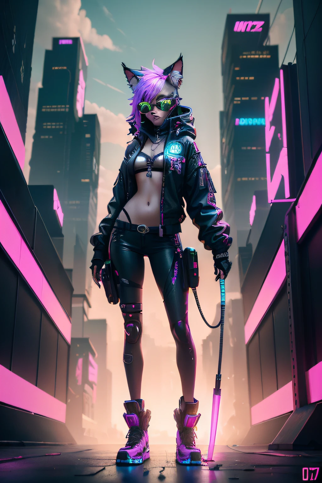 cyber Furry girl in a futuristic city, in cyberpunk city, in cyberpunk style, female cyberpunk furry girl, cyberpunk 2 0 y. o model girl, cyberpunk vibe, cyberpunk art style, cyberpunk girl, cyberpunk cat, at cyberpunk city, has cyberpunk style, cyberpunk themed art, in cyber punk 2077