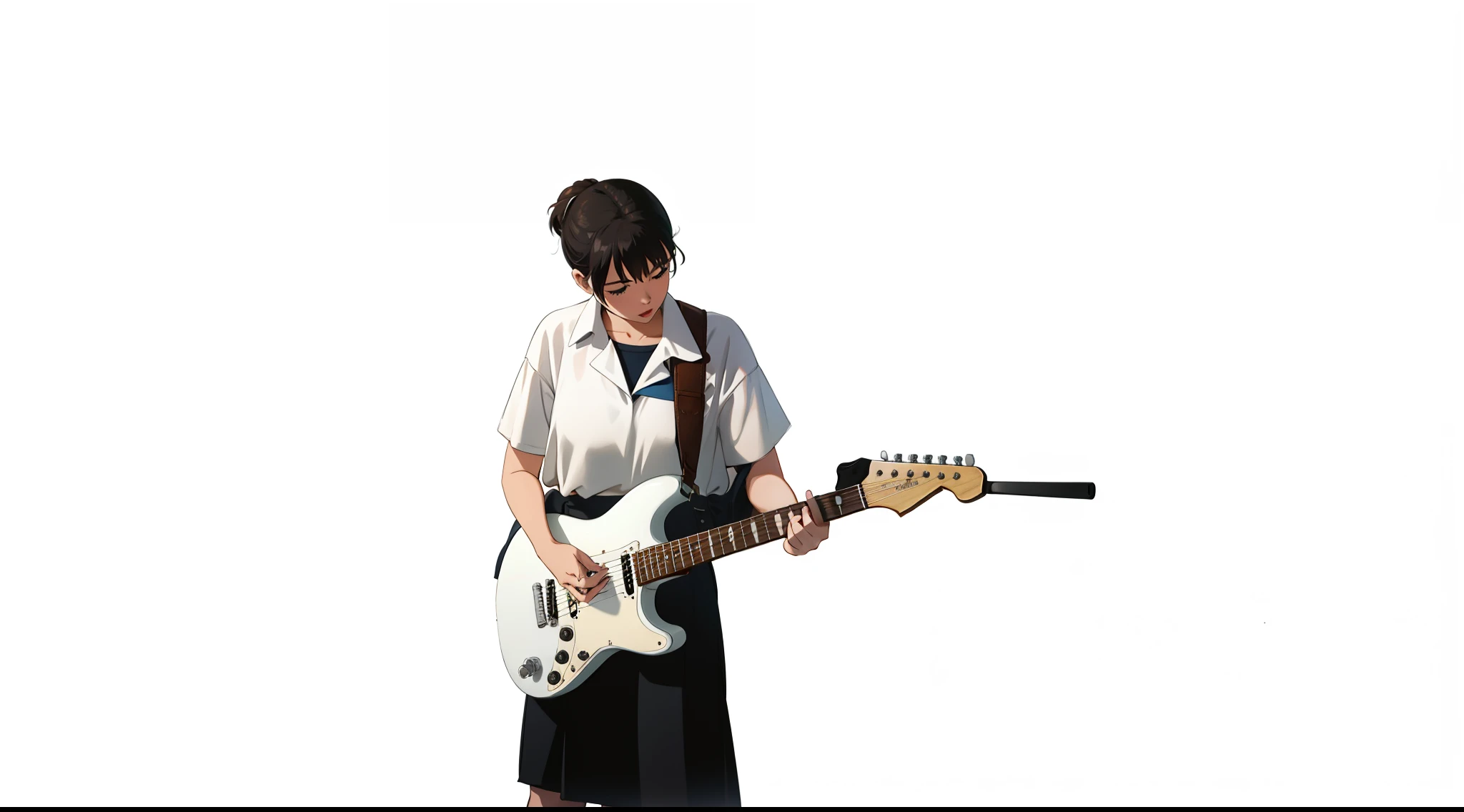 1girl, highschool girl playing white guitar
