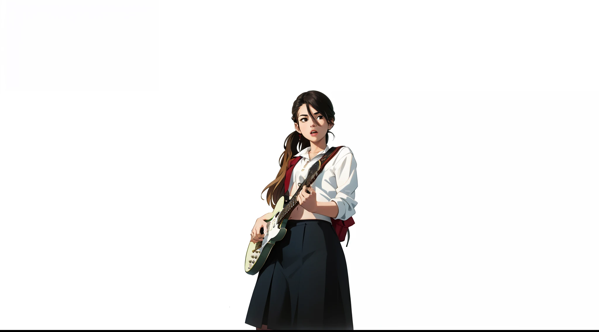 1girl, high girl playing white guitar