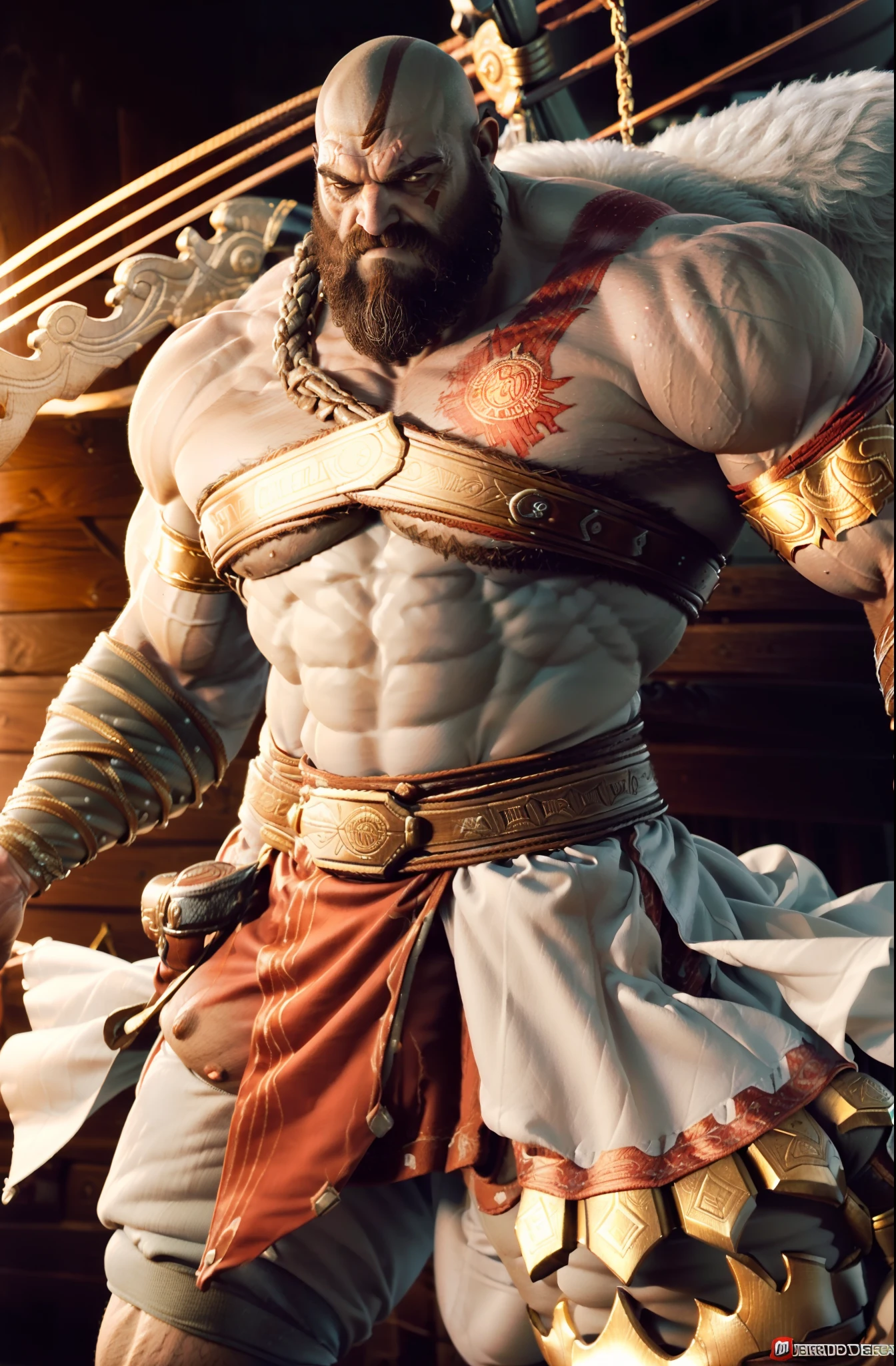 Um velho musculoso enorme andando ele carregava um ferro pesado, ele usa regata, (homem velho (enorme musculoso, big arm, peito grande, peito grande, large biceps, muscle extremely detailed, cabelo curto, barbado))