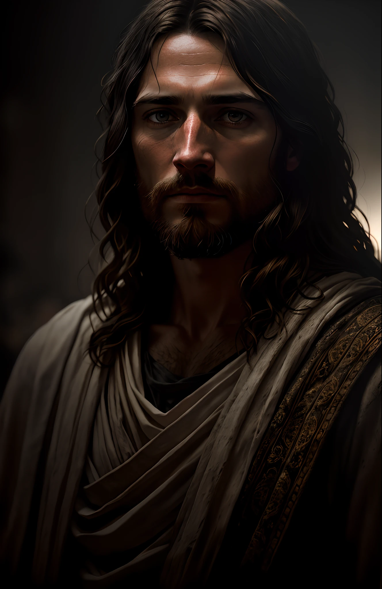 JESUS CHRIST DARK PHOTO: realistic epic, soft cinematic portrait, adobe lightroom, photographic lab, highly detailed, faded, (neutral colors: 1.2), (hdr: 1.4) , (soft colors:1.2), hyperdetailed, (artstation:1.4), cinematic, warm lights, dramatic light, (intricate details:1.1), complex background, (rutkowski:0.66), (blue and orange:0.4)