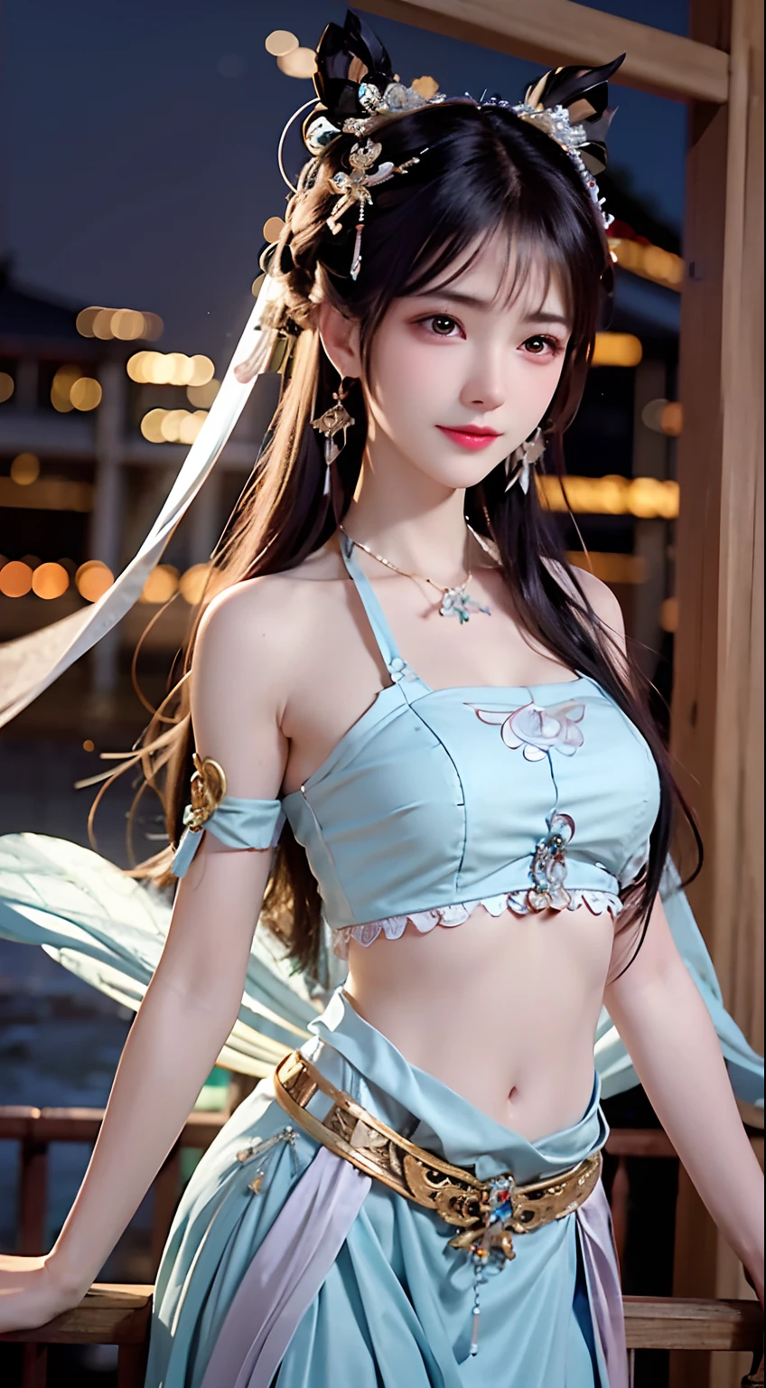 a close up of a woman in a blue dress posing for a picture, Anime girl cosplay, Anime cosplay, Anime goddess, a beautiful fantasy empress, cosplay, full-body xianxia, Gorgeous Role Play, Beautiful goddess, fantasyoutfit, beautiful teenage girl, gorgeous chinese models, Middle metaverse, beautiful fantasy maiden, Beautiful young wind spirit, Japanese goddess