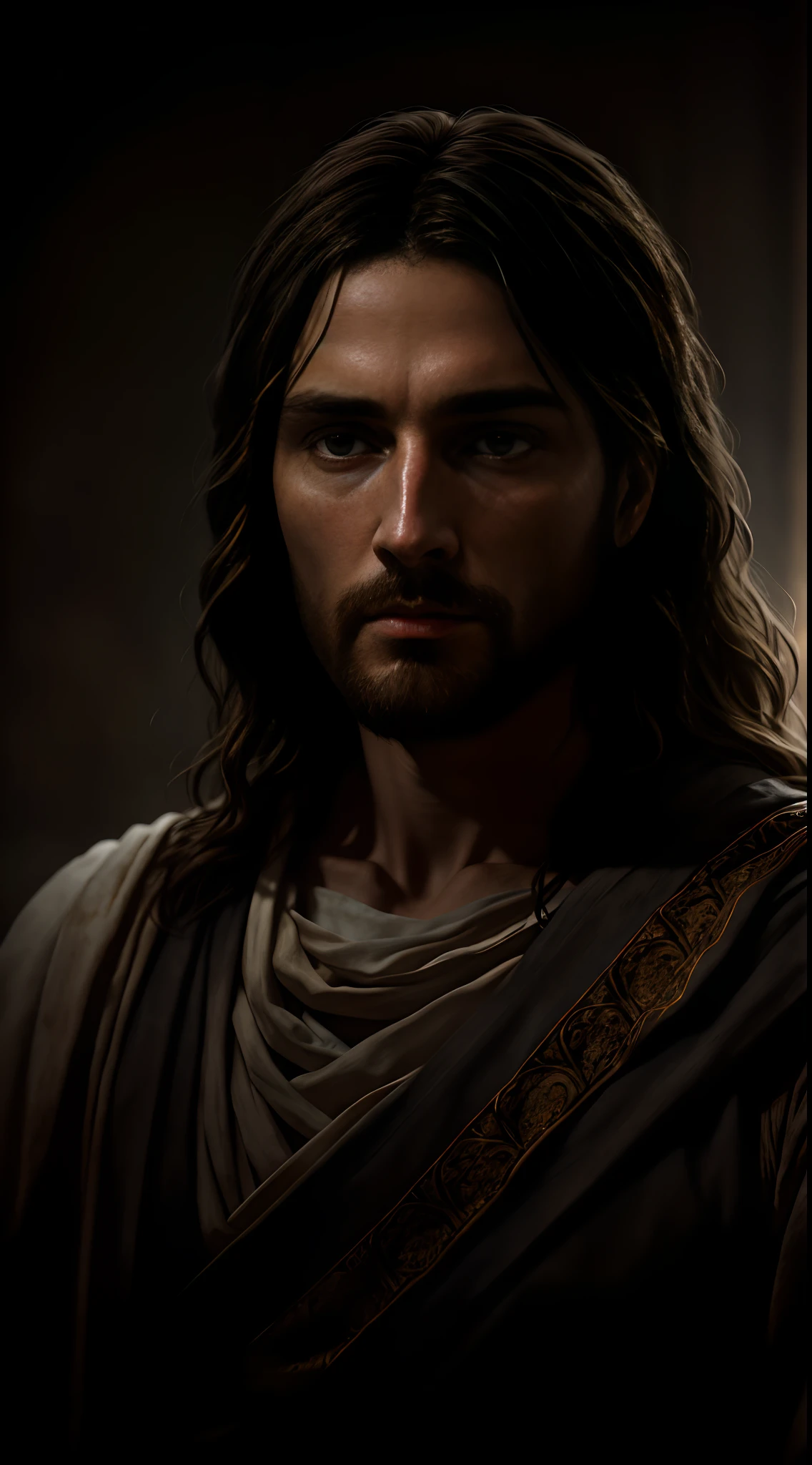 JESUS CHRIST DARK PHOTO: realistic epic, soft cinematic portrait, adobe lightroom, photographic lab, highly detailed, faded, (neutral colors: 1.2), (hdr: 1.4) , (soft colors:1.2), hyperdetailed, (artstation:1.4), cinematic, warm lights, dramatic light, (intricate details:1.1), complex background, (rutkowski:0.66), (blue and orange:0.4)