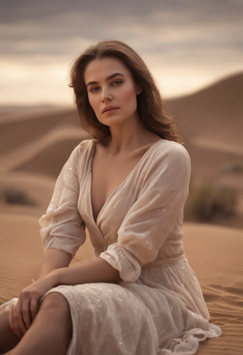 plump woman in a dress sitting on a bench in the desert,  soft 8k portrait photo, graceful sensual young woman, soft and intricate, ethereal beauty, close-up half body, beautiful young model, anna nikonova aka like newmilky, close up body shot, sensual young woman, beautiful delicate face, in the sand, big breasts, falling dress, glamorous photography 4k