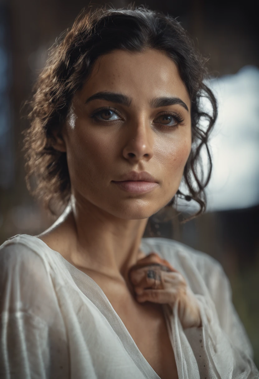 close-up of aThe sexy Syrian WOMAN , young, realistic, cheveux noirs , Texture naturelle de la peau, 24 mm, Textures 4k, soft cinematic light, Photo brute, photorealism, photoreallistic, complexe, elegant, highly detailed, mise au point nette, ((((((cinematic look)))), tons doux, insane detail, Intricate details, hyperdetailed, Faible contraste, soft cinematic light, couleurs sombres, exposure blend, Hdr, faded