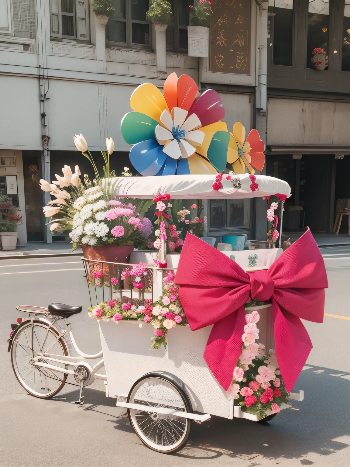 Remove the background of the image,Keep it as in the original float pictures,Keep the flowers、Trolley and bow