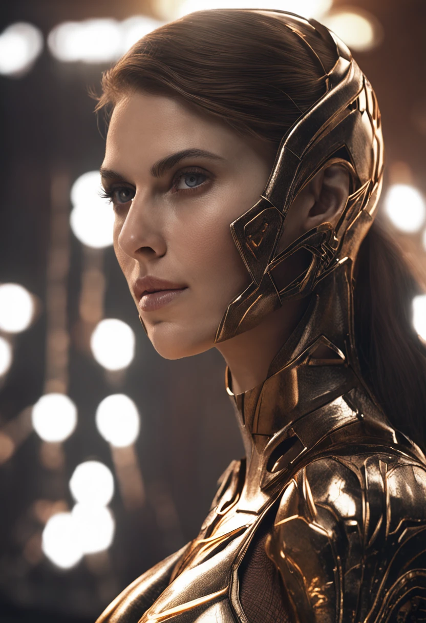 It's very attractive, Perfect slender female anatomy, It's very attractive., Alexandra Daddario(Alexandra Daddario) Wear: Intricately designed molten brown light armor with black accents, Film Photography, analog photography, film grain, Extreme detail, 4k, ultra-HD, Charlie Octavia, hyperrealism, trending on Artstation, polished, beautiful, radiant, Synaesthesia, lively, Photorealistic, Back lighting, Hair Light, in 8k resolution
