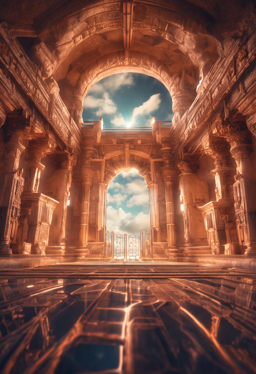 Sky realm. Palace in the sky. Castle In The Sky With Sun Rays And White Clouds