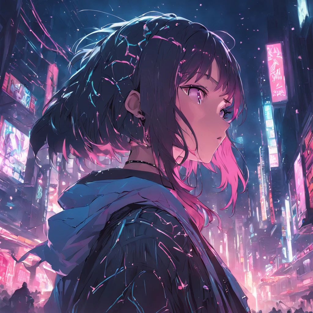(High quality), Very cool girl in cyberpunk intricate streetwear, Beautiful, Detailed portrait, intricate complexity, 4 k'', Beautiful, cinematic dramatic atmosphere, Sharp focus